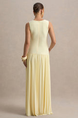 Outline | Lemon Crew-Neck Maternity Maxi Dress With Pleated Skirt
