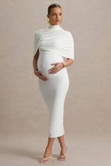 Augustina | White Maternity Midi Dress With Cape