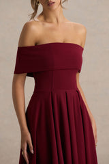 Isabella | Burgundy Bardot-Neck Midi Dress