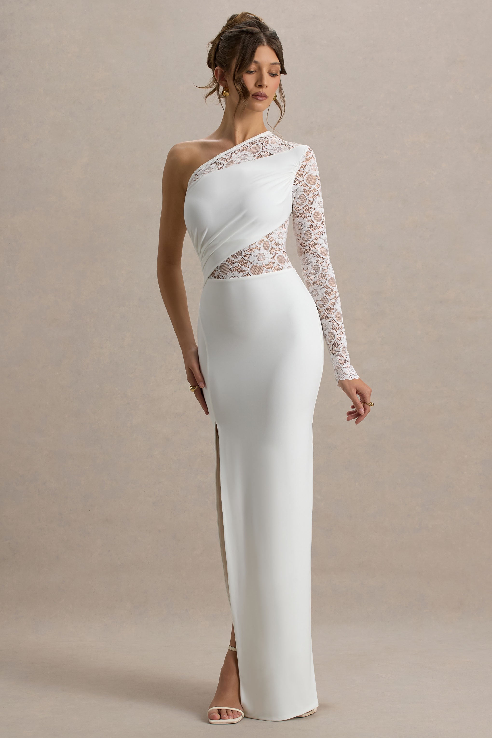 Moonlight | White Asymmetric Maxi Dress With Lace Detailing