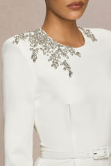 Prize | Cream Crew-Neck Jumpsuit With Embellishment Detail