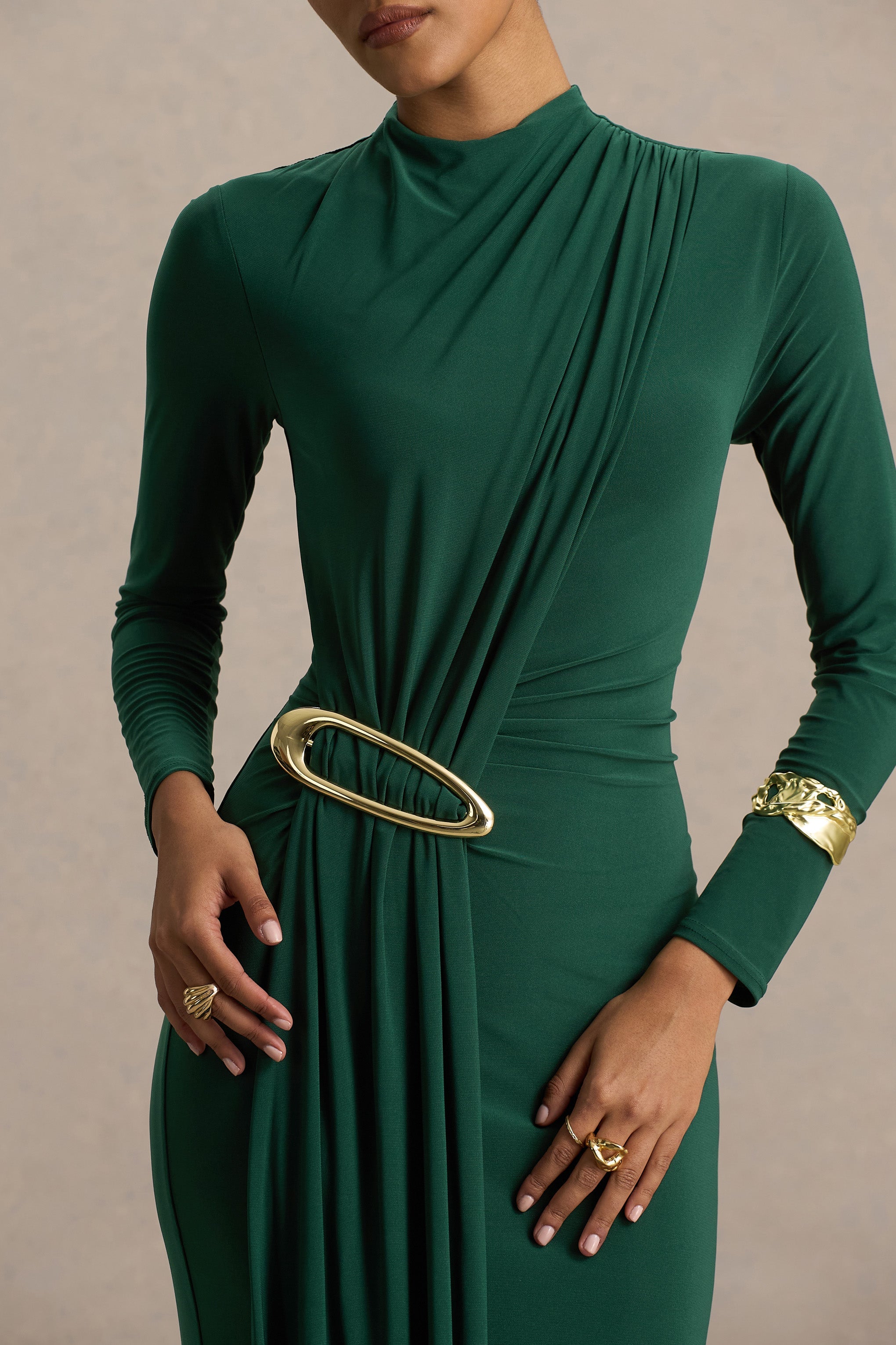 Zadie | Teal High-Neck Maxi Dress With Gathered-Detail