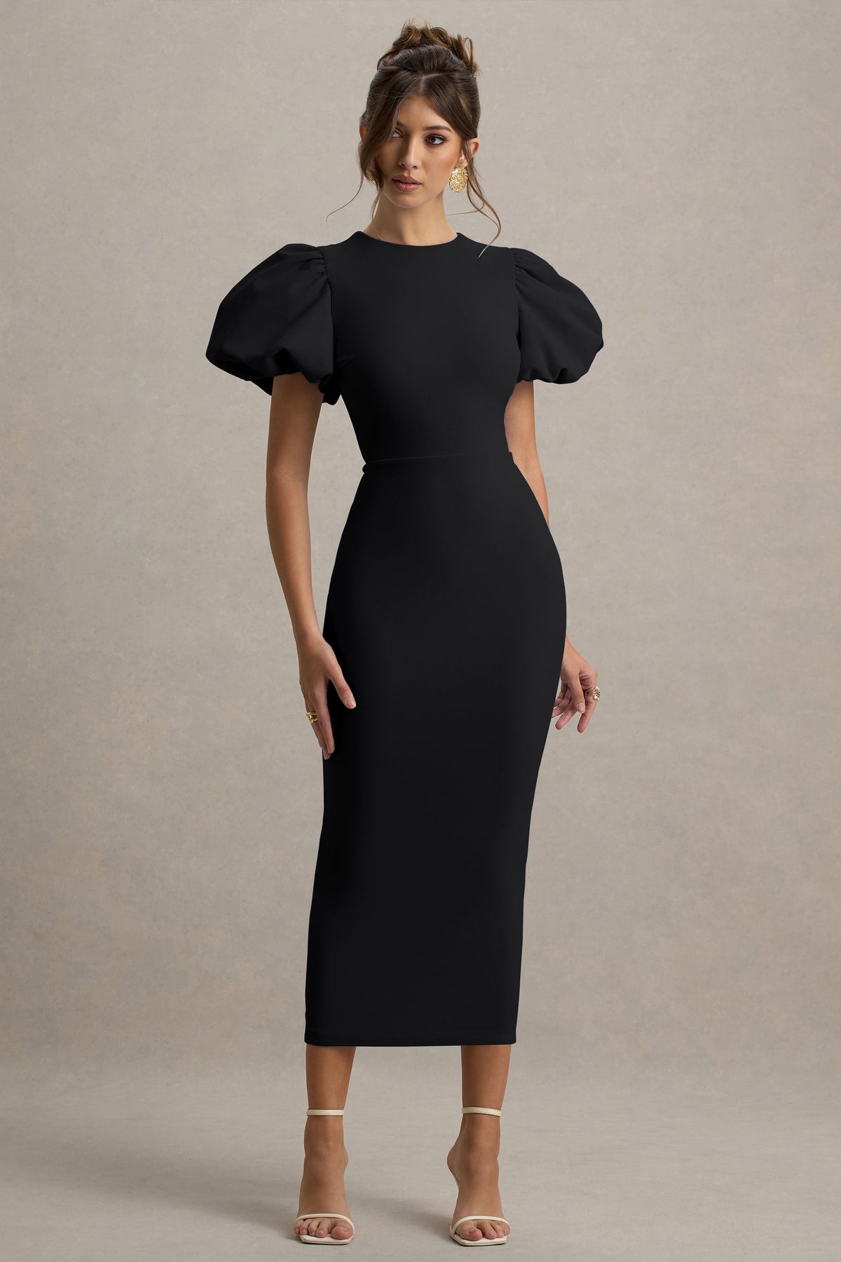 Dakota | Black Puff-Sleeve Midi Dress