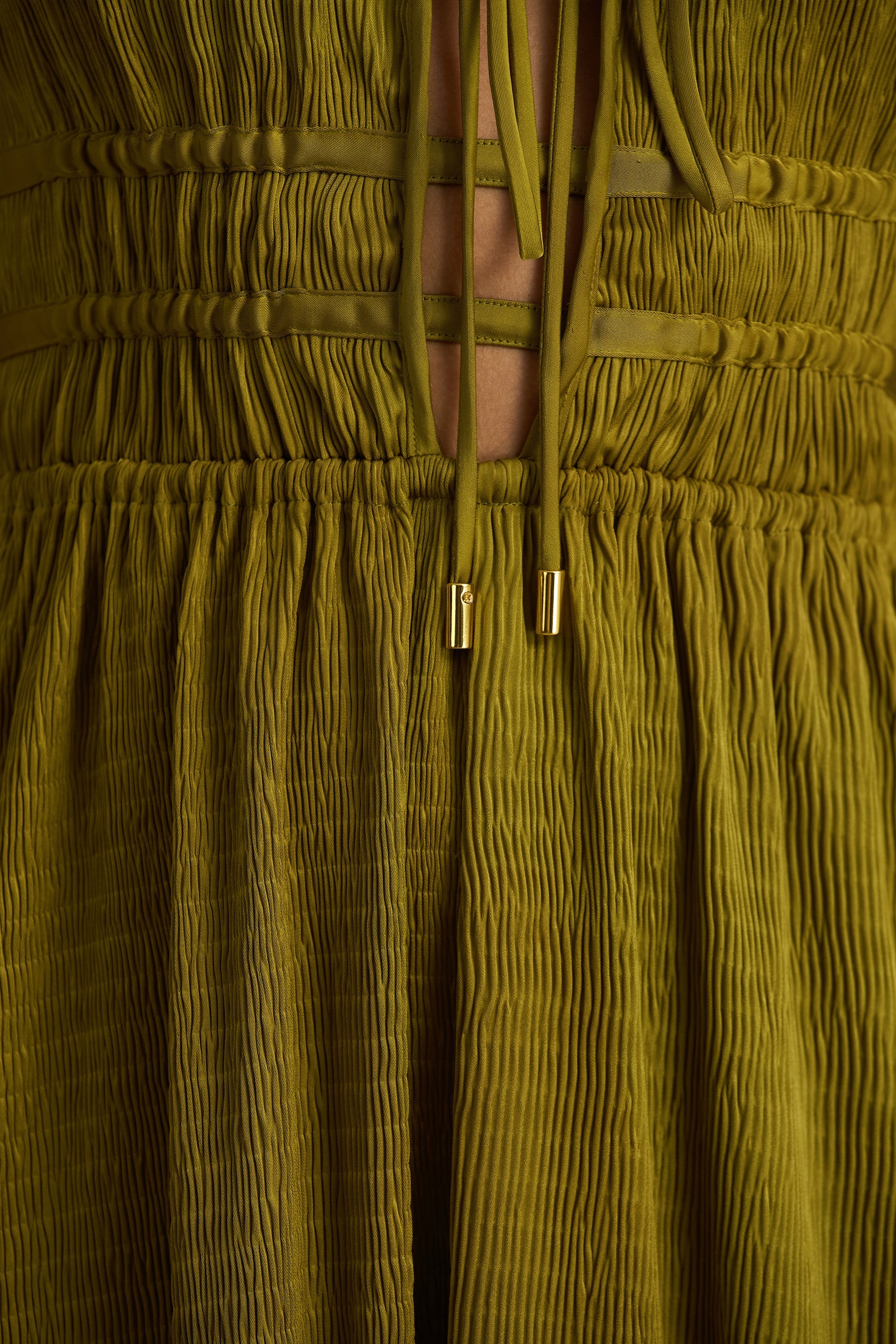 Azalea | Green Square-Neck Maxi Dress With Chest Cut-Out And Pleated Detailing