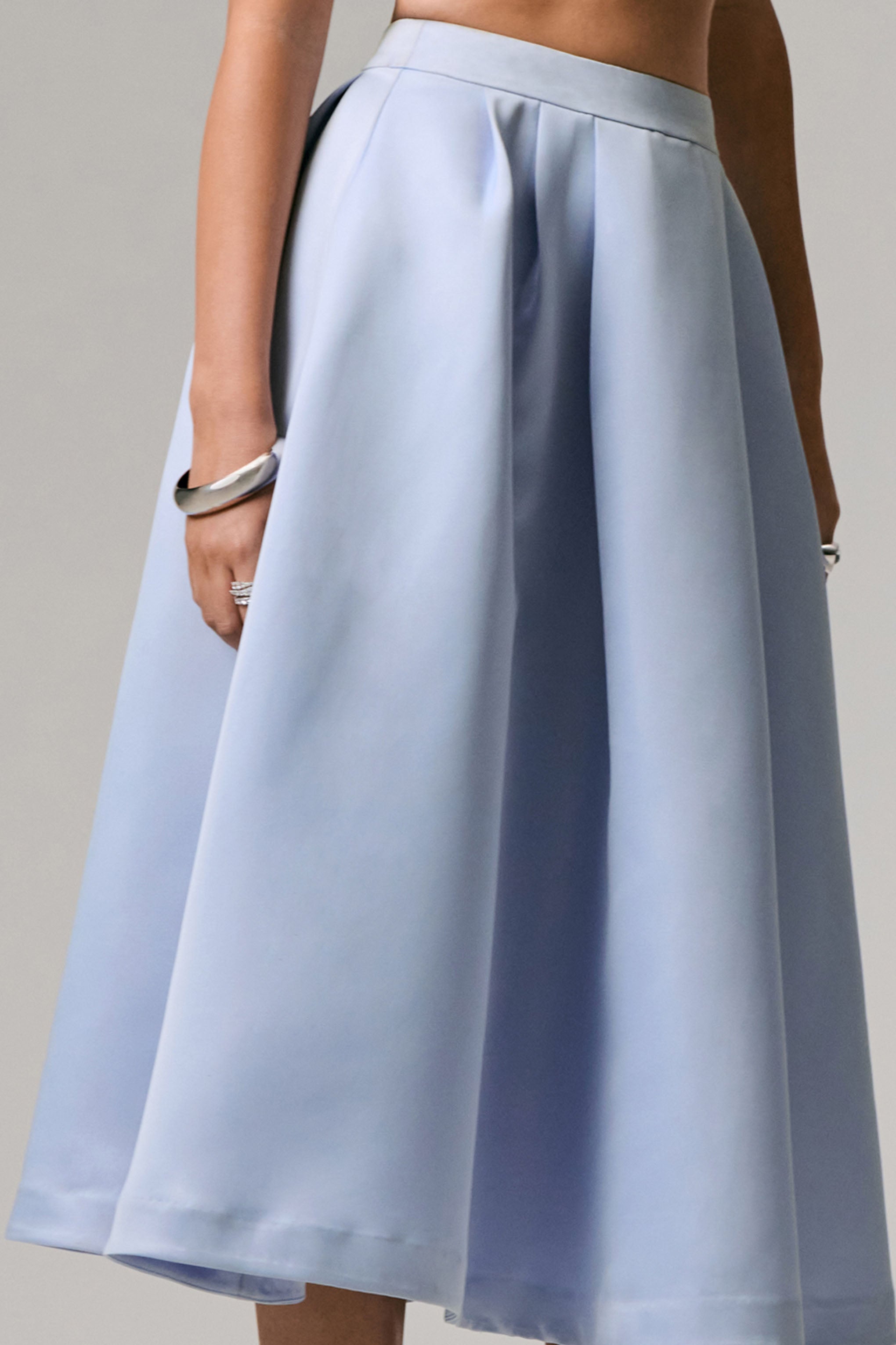 Iris | Blue Satin Pleated Midi Skirt
