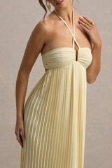 Elayne | Pale Lemon Halter-Neck Maxi Dress With Cut-Out Detail