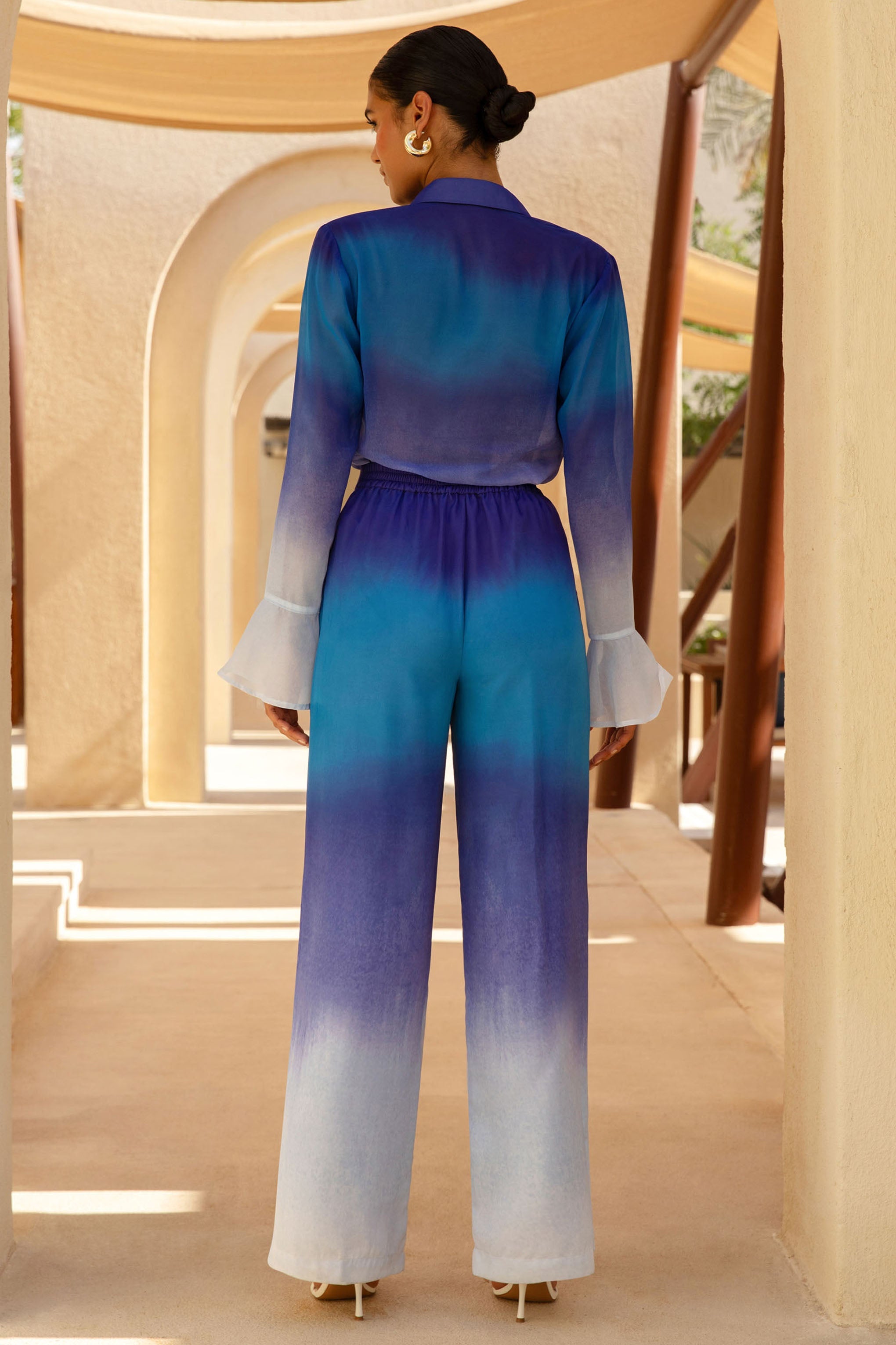 Last Light | Blue Ombre Satin Wide-Leg Trousers