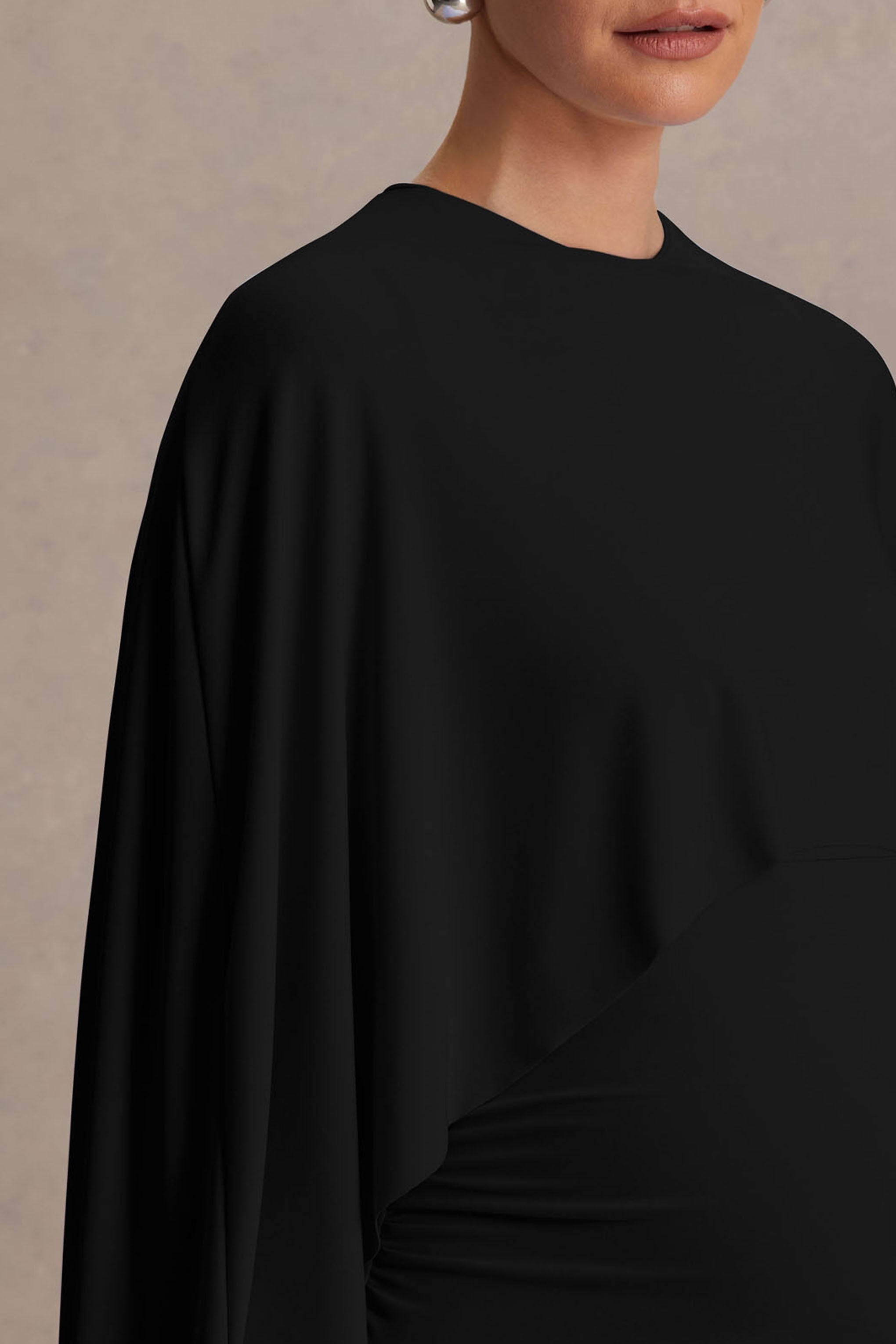 Padma | Black Draped Maternity Maxi Dress With Cape Sleeves