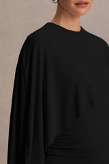 Padma | Black Draped Maternity Maxi Dress With Cape Sleeves