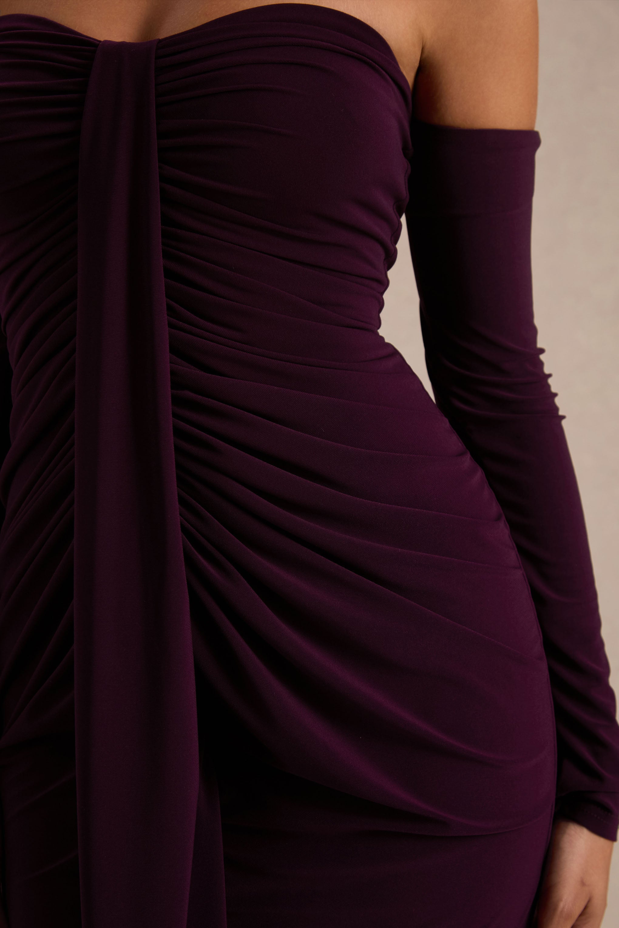 Harper | Plum Bardot-Neck Maxi Dress