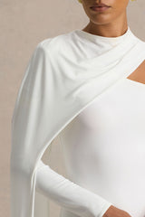 Dawn | Cream High-Neck Maxi Dress With One Long Cape-Sleeve