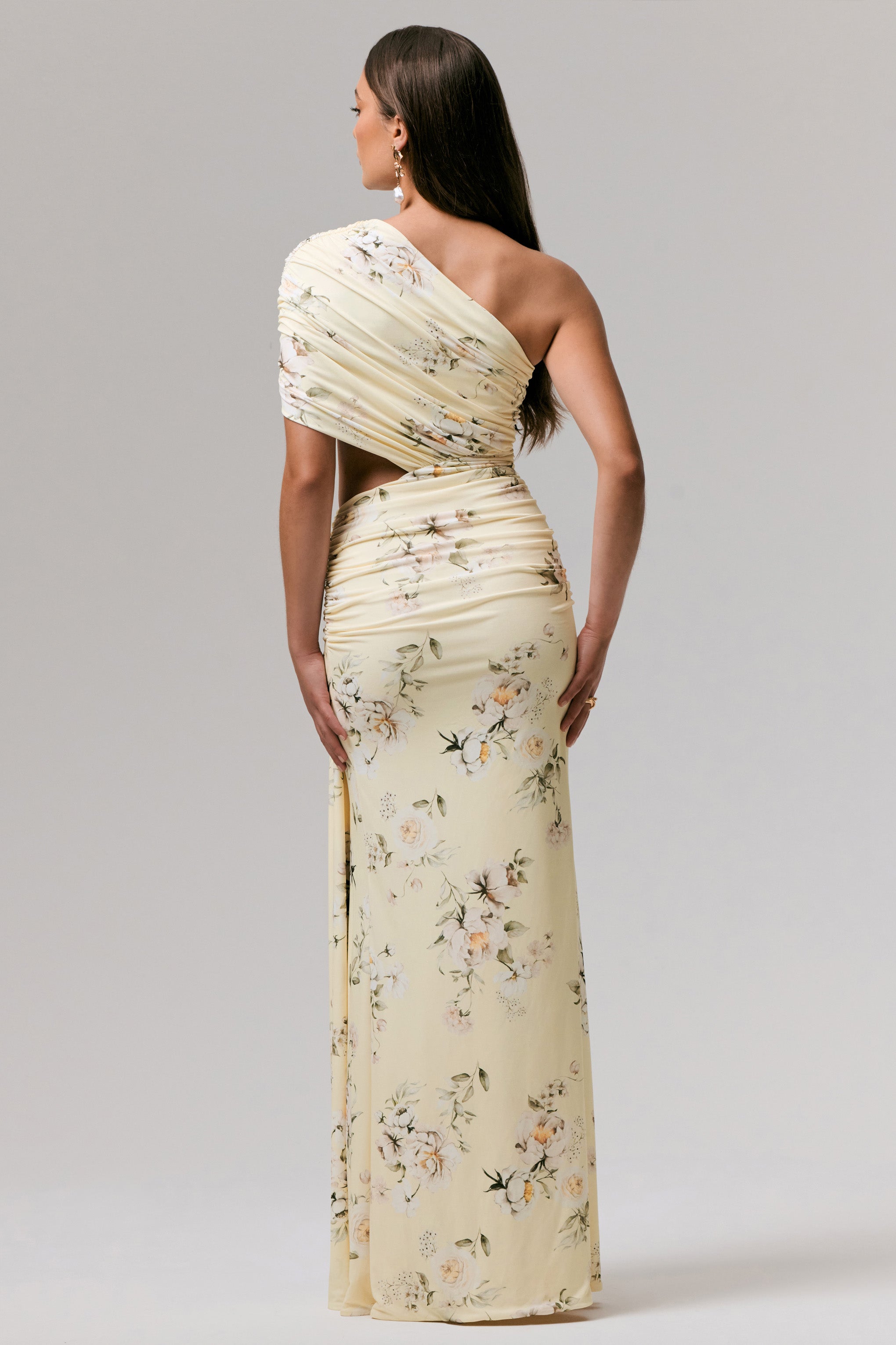 Overload | Lemon Print Asymmetric Wrap Split Maxi Dress