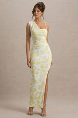 Sitara | Lemon Porcelain Print Cowl-Neck Maxi Dress With Asymmetric Skirt