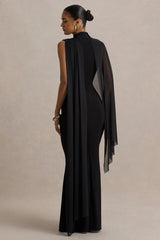Amour | Black High-Neck Maxi Dress With Cape Sleeve Detail