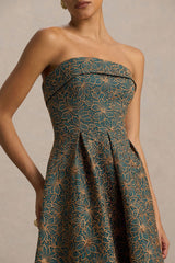 Loretta | Dark Green And Rust Embroidered Bandeau Midi Dress