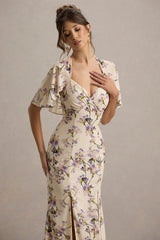 Stila | Lemon Floral Print Plunge-Neck Maxi Dress With High Front Split