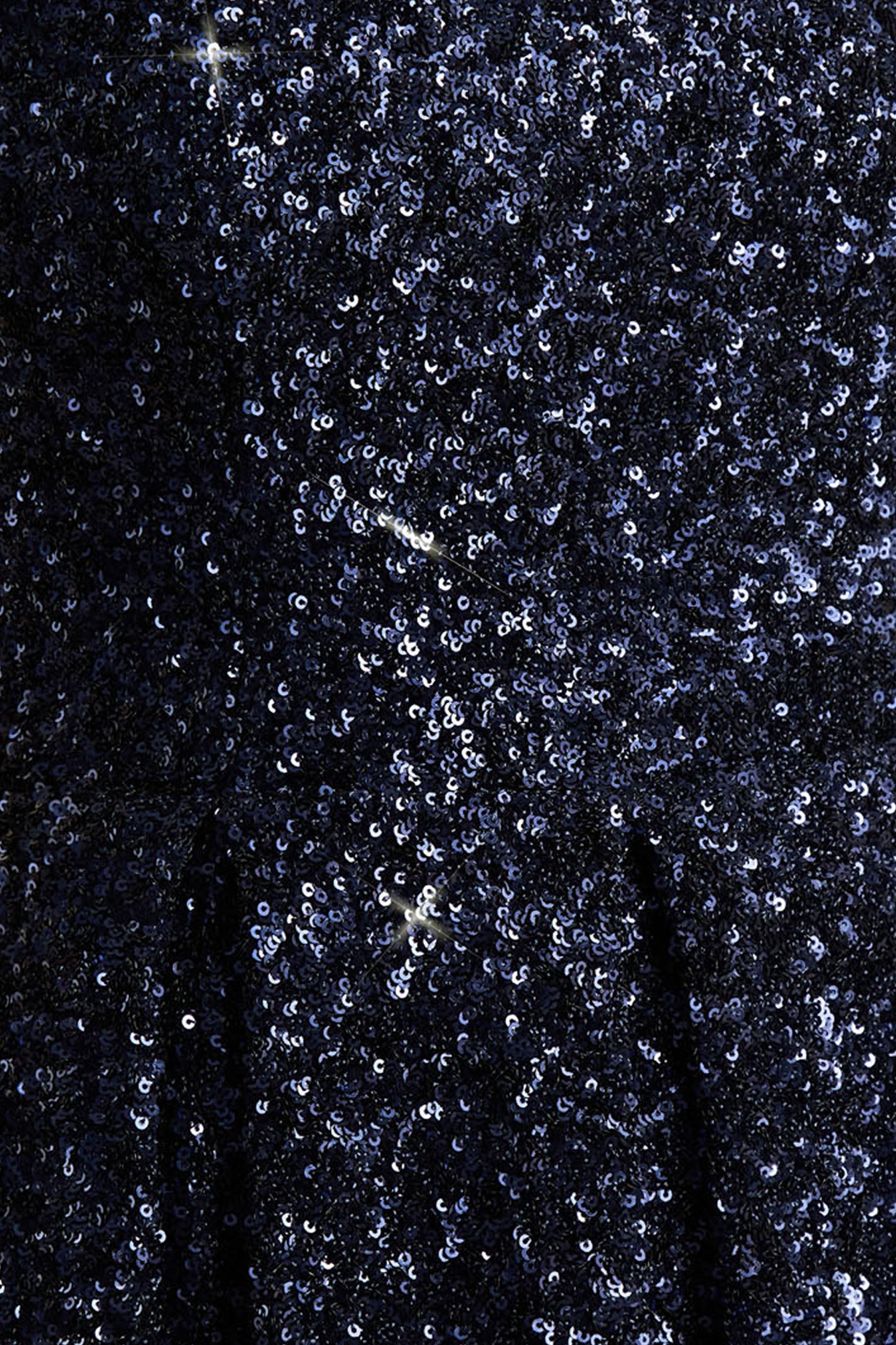 Lima | Navy Sequin Square-Neck A-Line Midi Dress