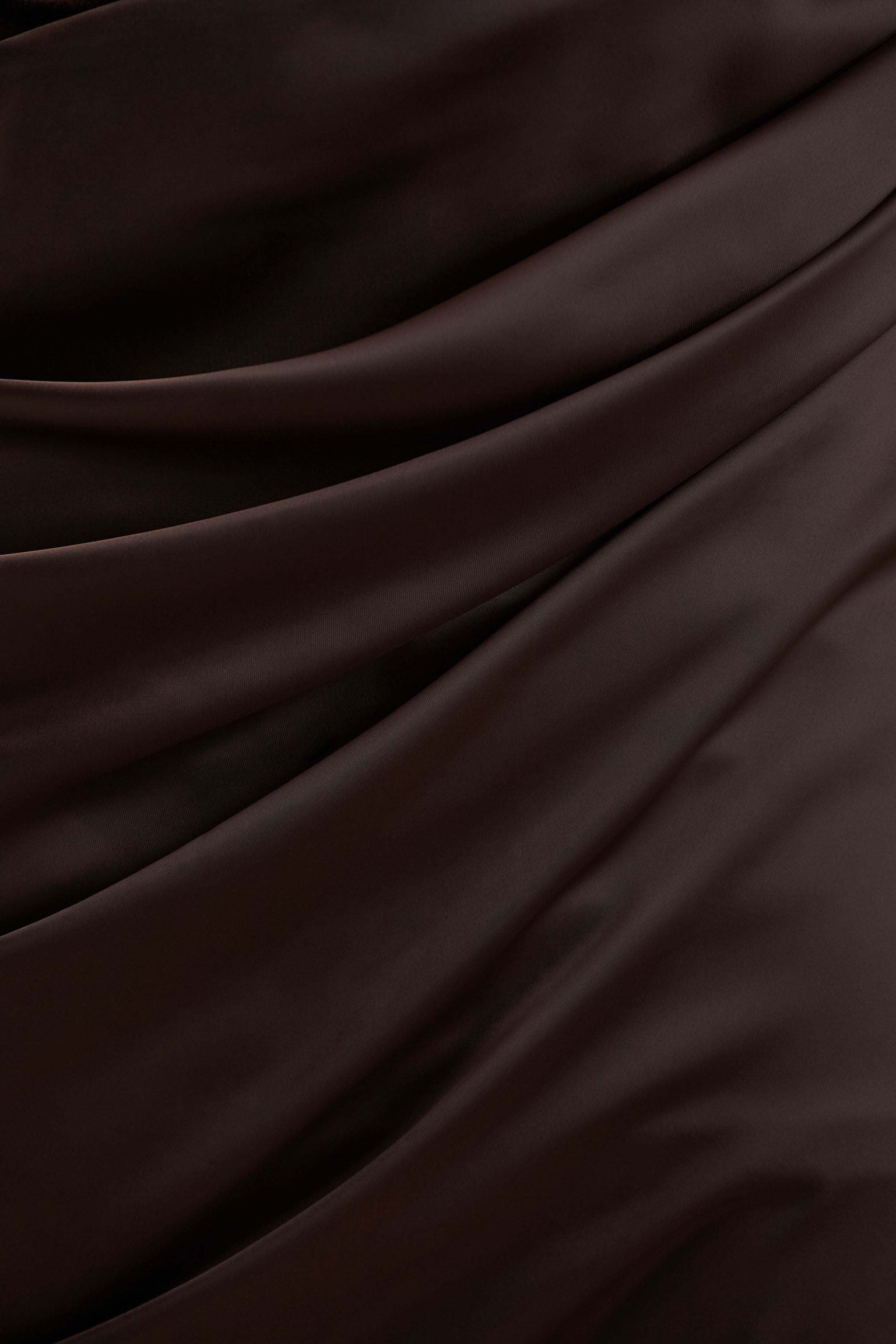 Sasha | Brown Satin And Velvet Midi Dress With Wrap-Detail