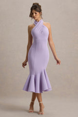 Valletta | Lilac Halter-Neck Ruffle-Trim Midi Dress