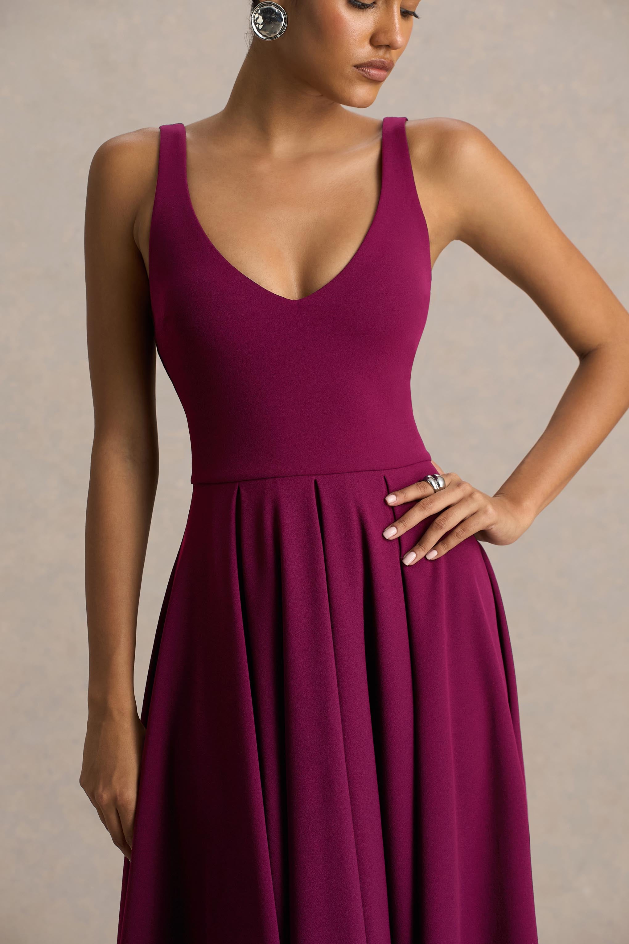 Depths | Burgundy V-Neck Midi Dress