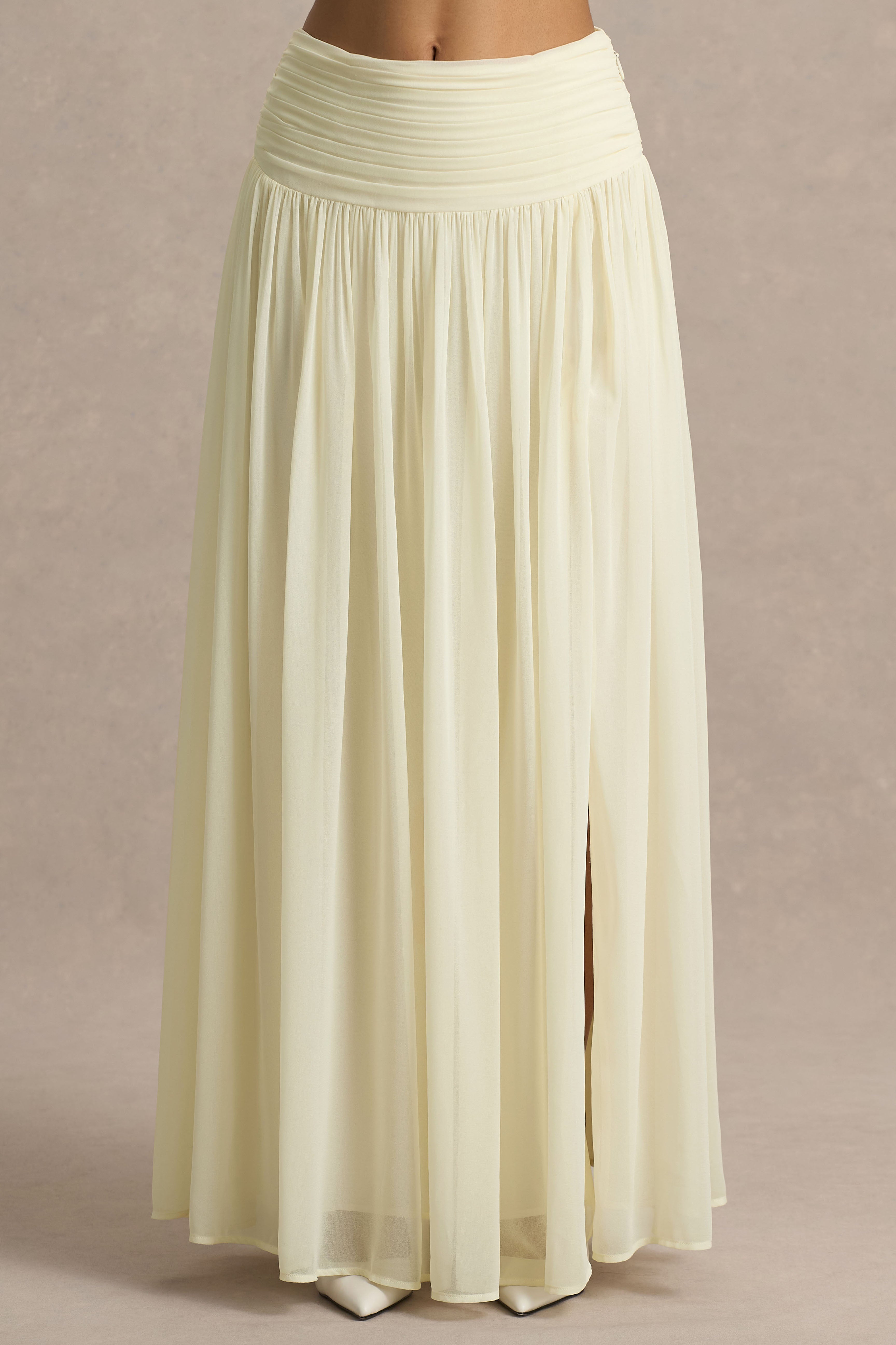 Spencer | Cream Chiffon Pleated Maxi Skirt
