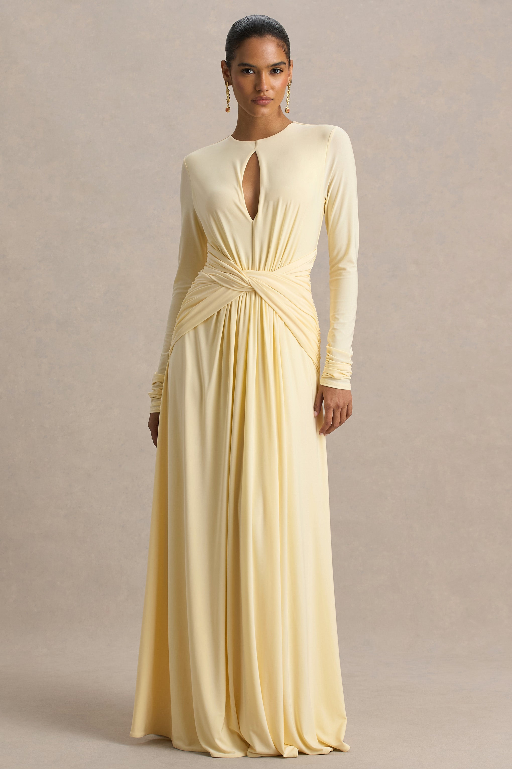 With Me | Lemon High-Neck Maxi Dress With Ruched Detailing