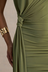 Sorenna | Olive High-Neck Mini-Dress With Wrap And Sash Detail