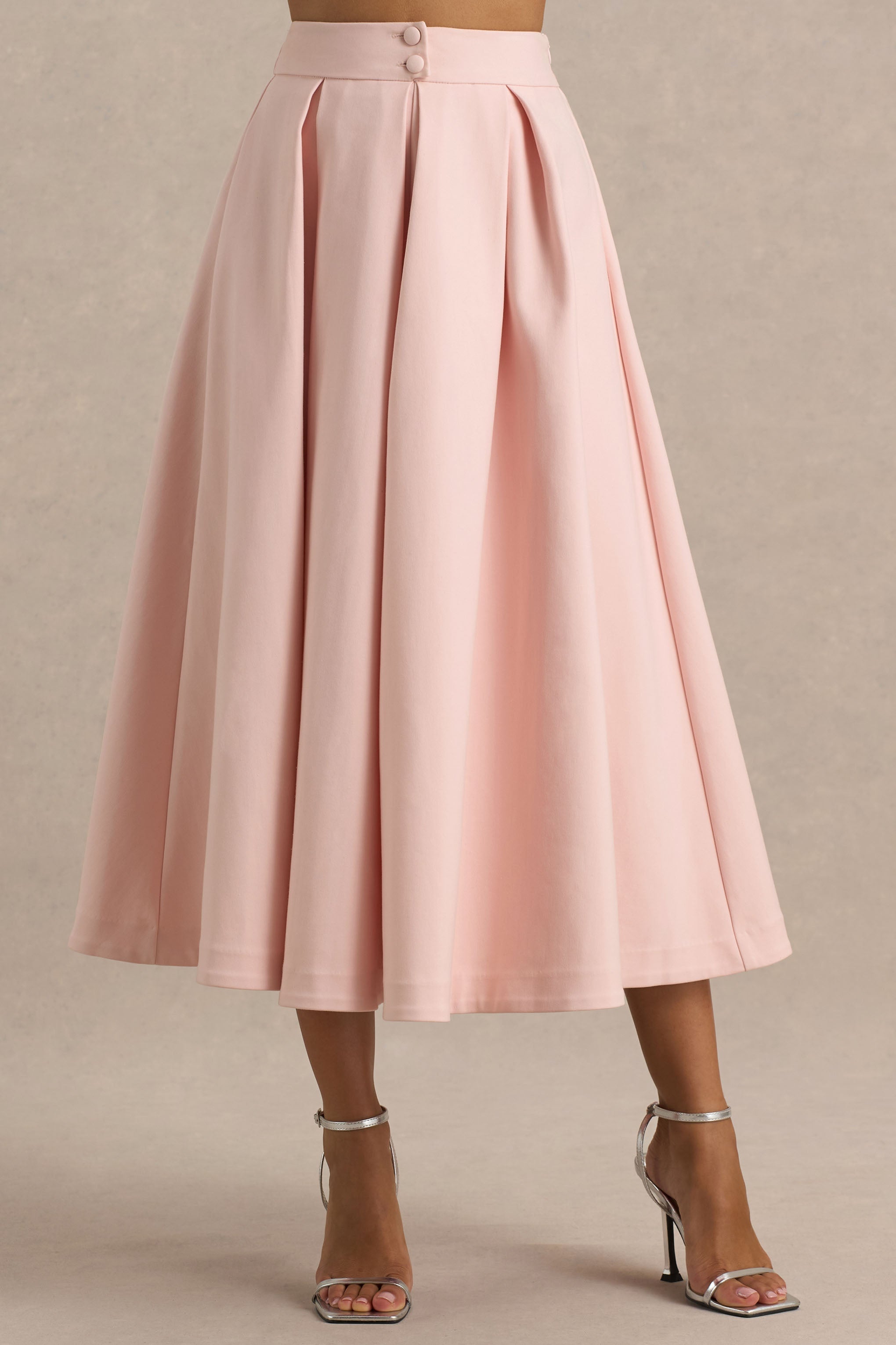 Sara | Baby Pink Midi Skirt With Buttons