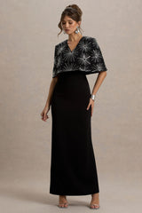 Agnella | Black Embellished V-Neck Maxi Dress