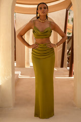 Rosita | Khaki Ruched Maxi Skirt