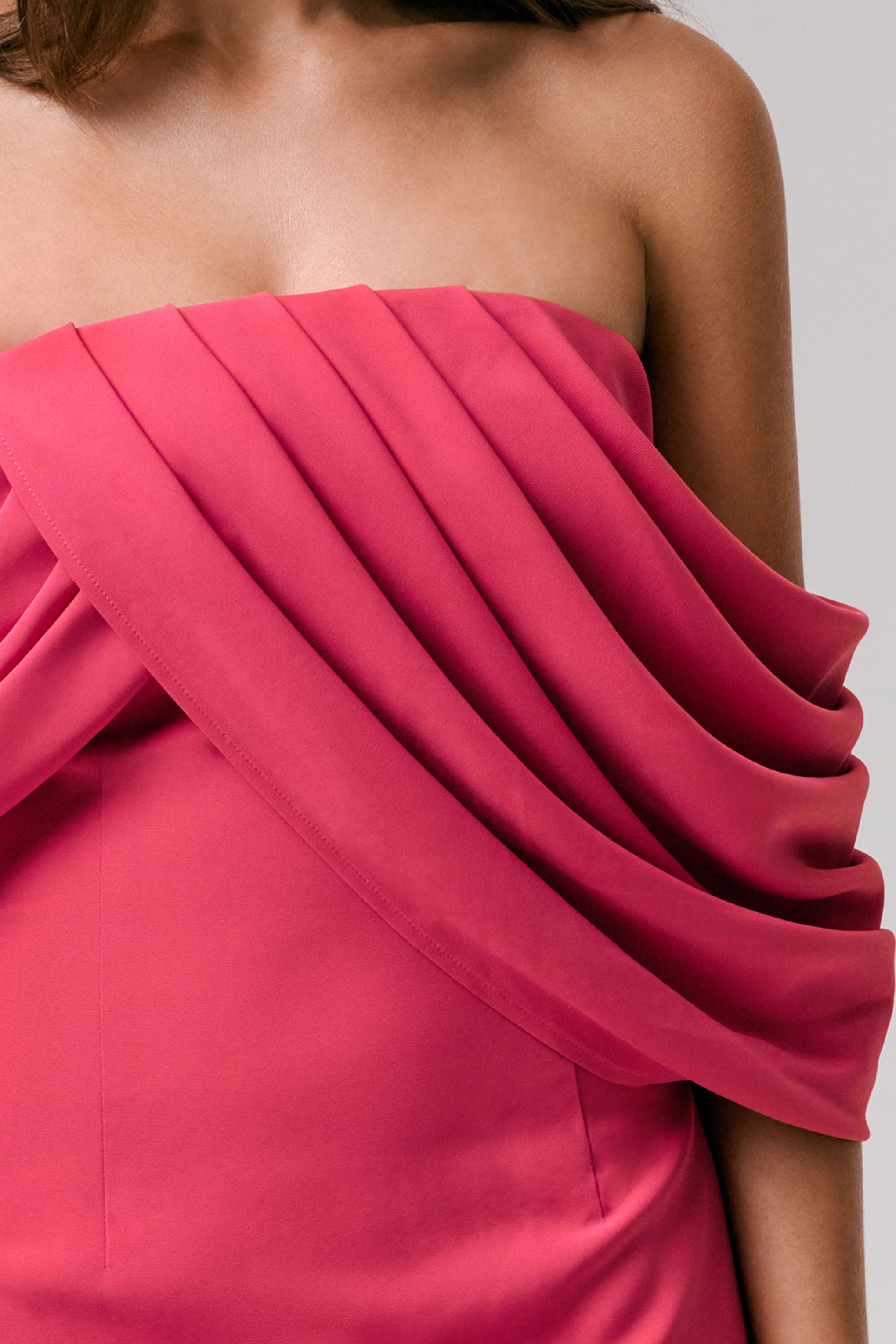 Serene | Hot Pink Draped Bardot Maxi Dress