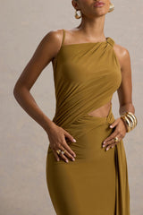 Storm | Camel Asymmetric Maxi Dress With Cut-Out Details