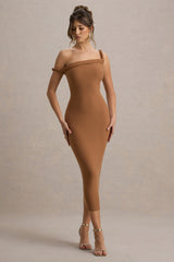 Salome | Brown Twisted Asymmetric Midi Dress