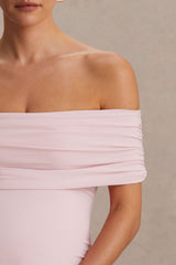 Juliette | Blush Pink Bardot-Neck Maternity Maxi Dress With Drop-Waist