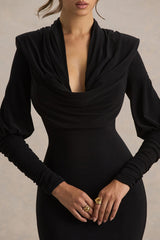 Kaylee | Black Cowl-Neck Maxi Dress With Draping Details
