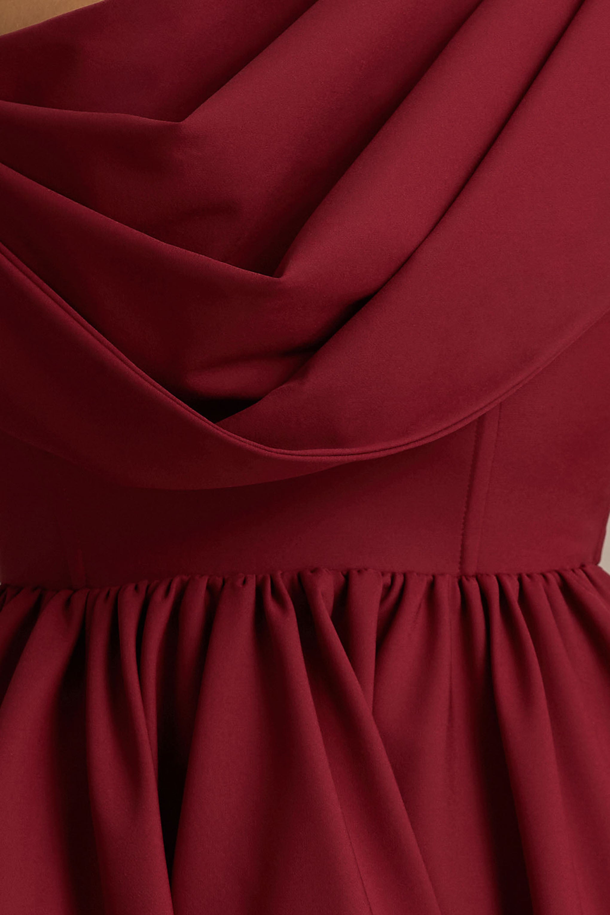 Verona | Burgundy  Draped Asymmetric-Neck Skater Mini Dress