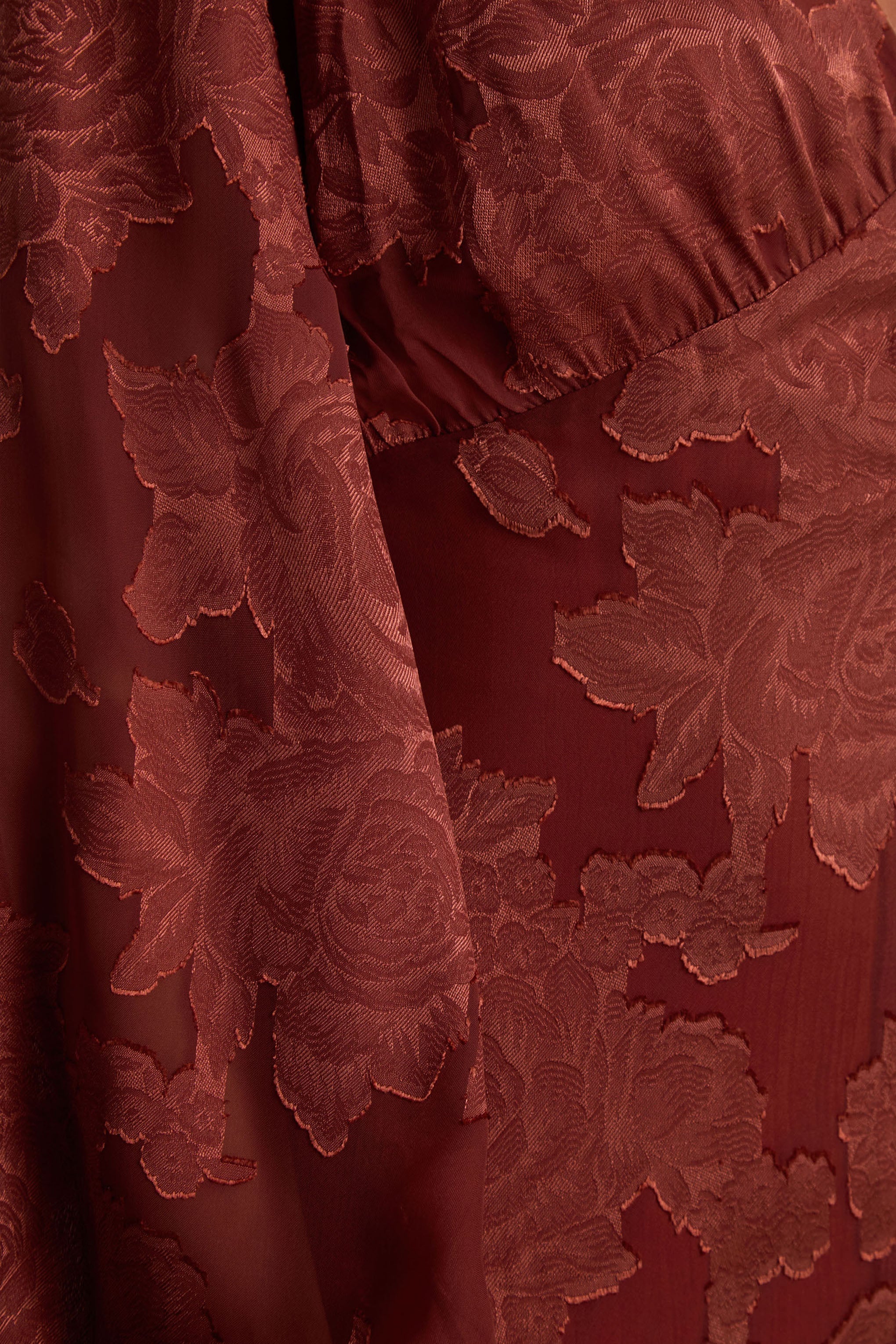 Sabina | Rust Devore Plunge-Neck Midi Dress