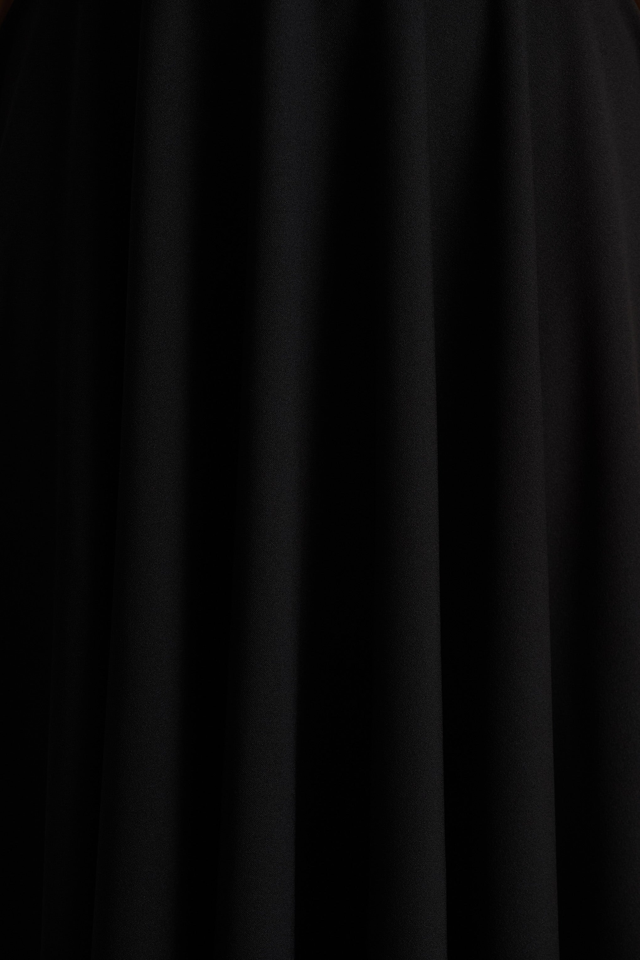 Vicky | Black High Neck Midi Dress With Puff Sleeves