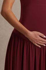 Outline | Burgundy Crew-Neck Maternity Maxi Dress With Pleated Skirt