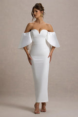 Dalani | White Corset Maxi Dress With Satin Puff Sleeves