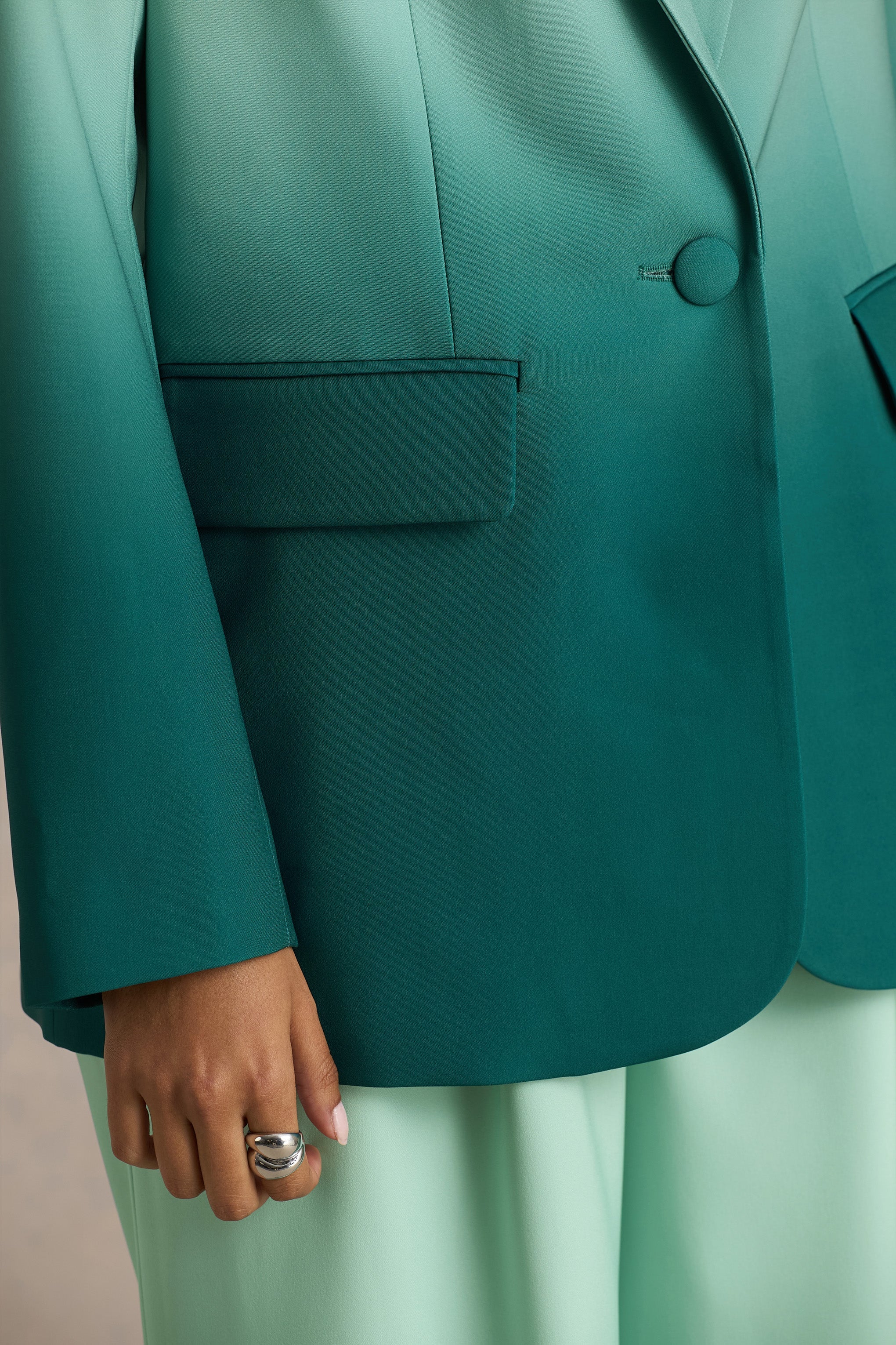 Enya | Emerald Ombre Plunge-Neck Satin Blazer