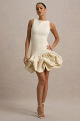 Tamie | Stone Boat-Neck Ruffled Mini Dress