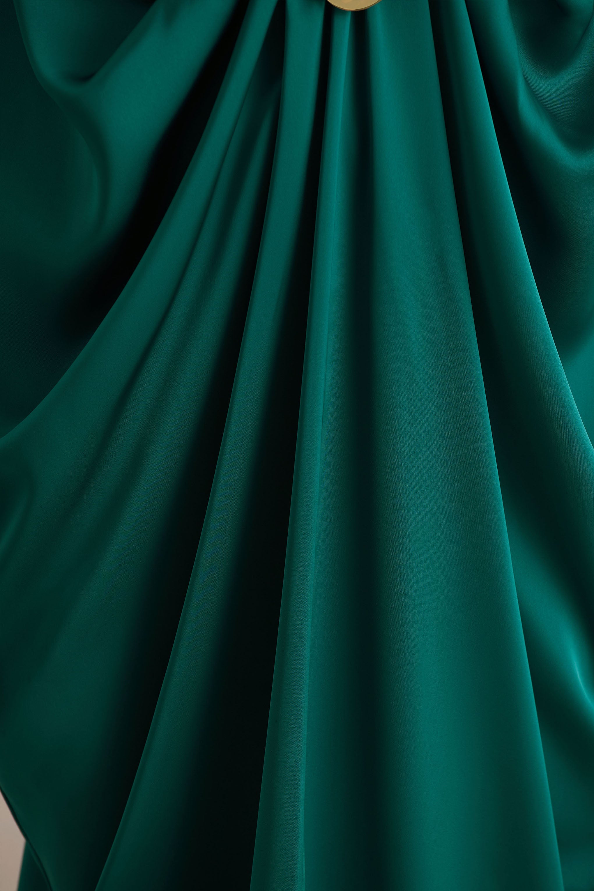 Tina | Dark Green Satin Plunge-Neck Embellished Maxi Dress