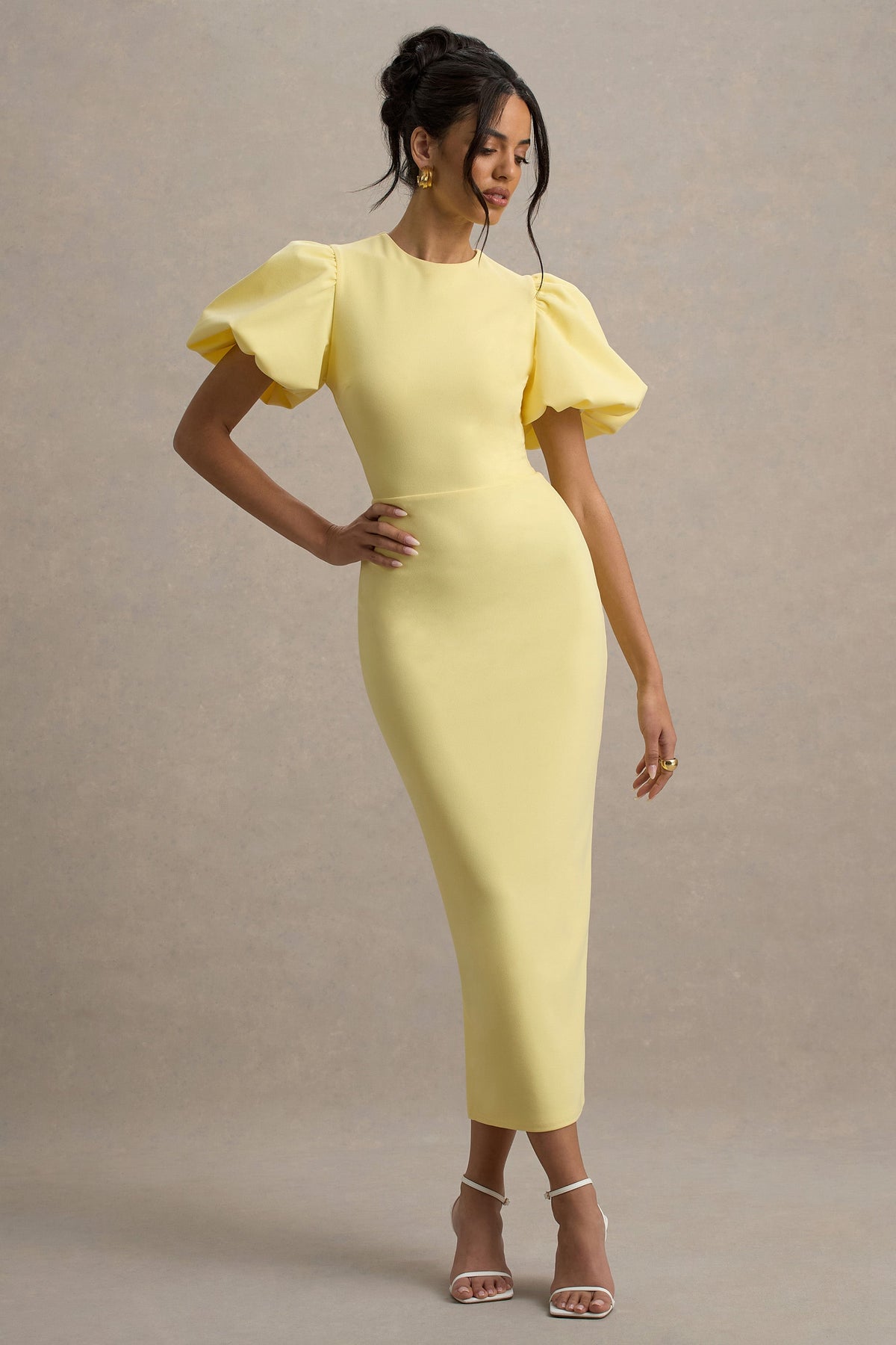 Dakota | Lemon Blue Puff-Sleeve Midi Dress