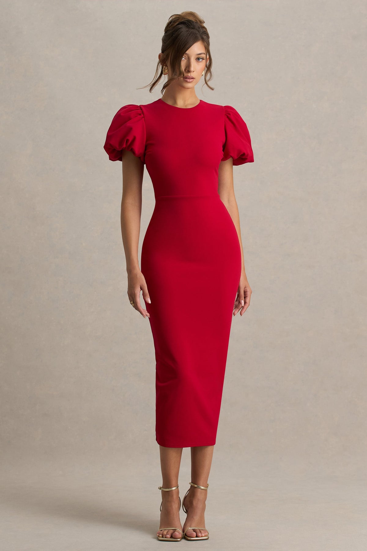Dakota | Red Puff-Sleeve Midi Dress