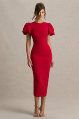 Dakota | Red Puff-Sleeve Midi Dress