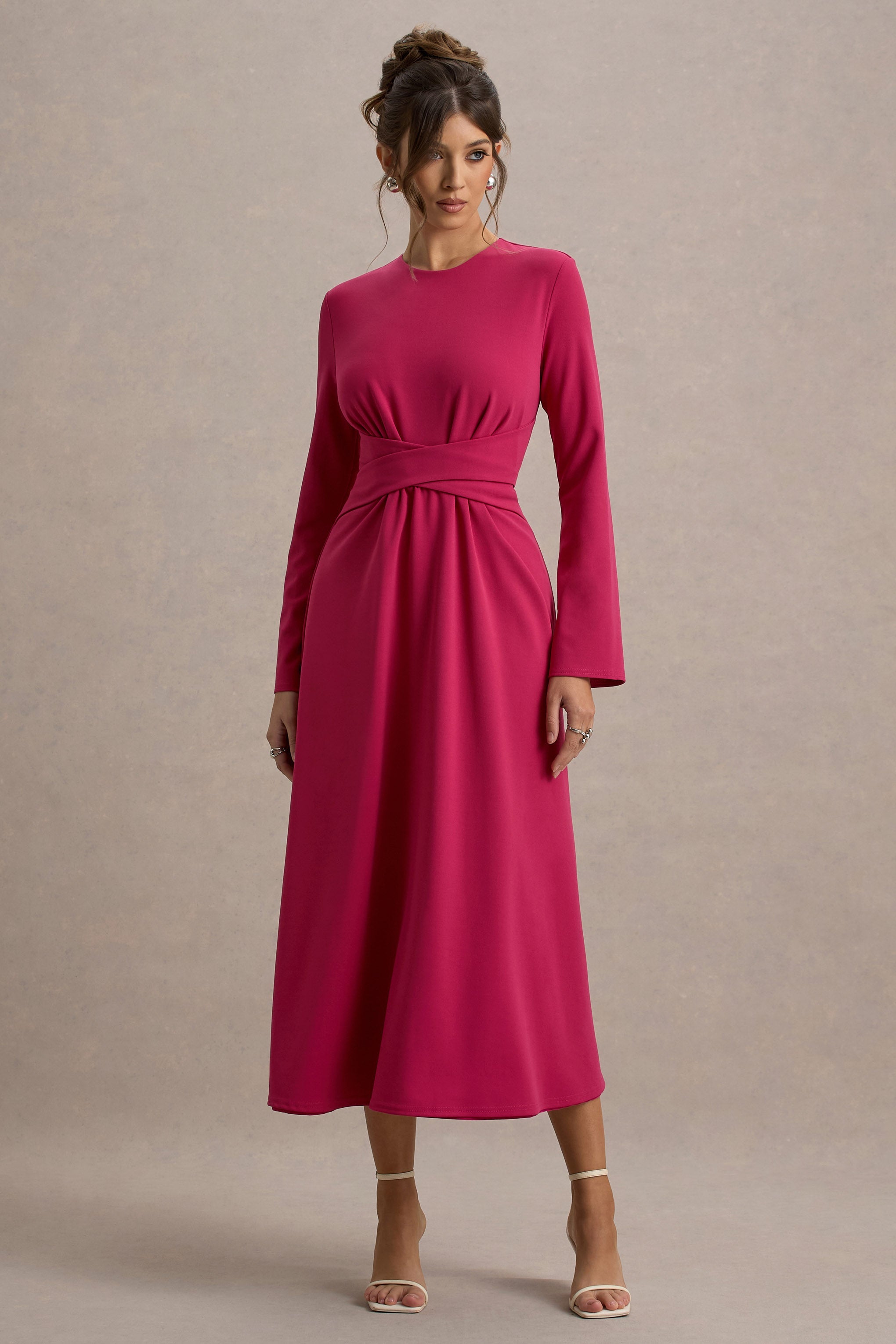 Cassiopeia | Lemon Long-Sleeve Midi Dress With Cross Waist