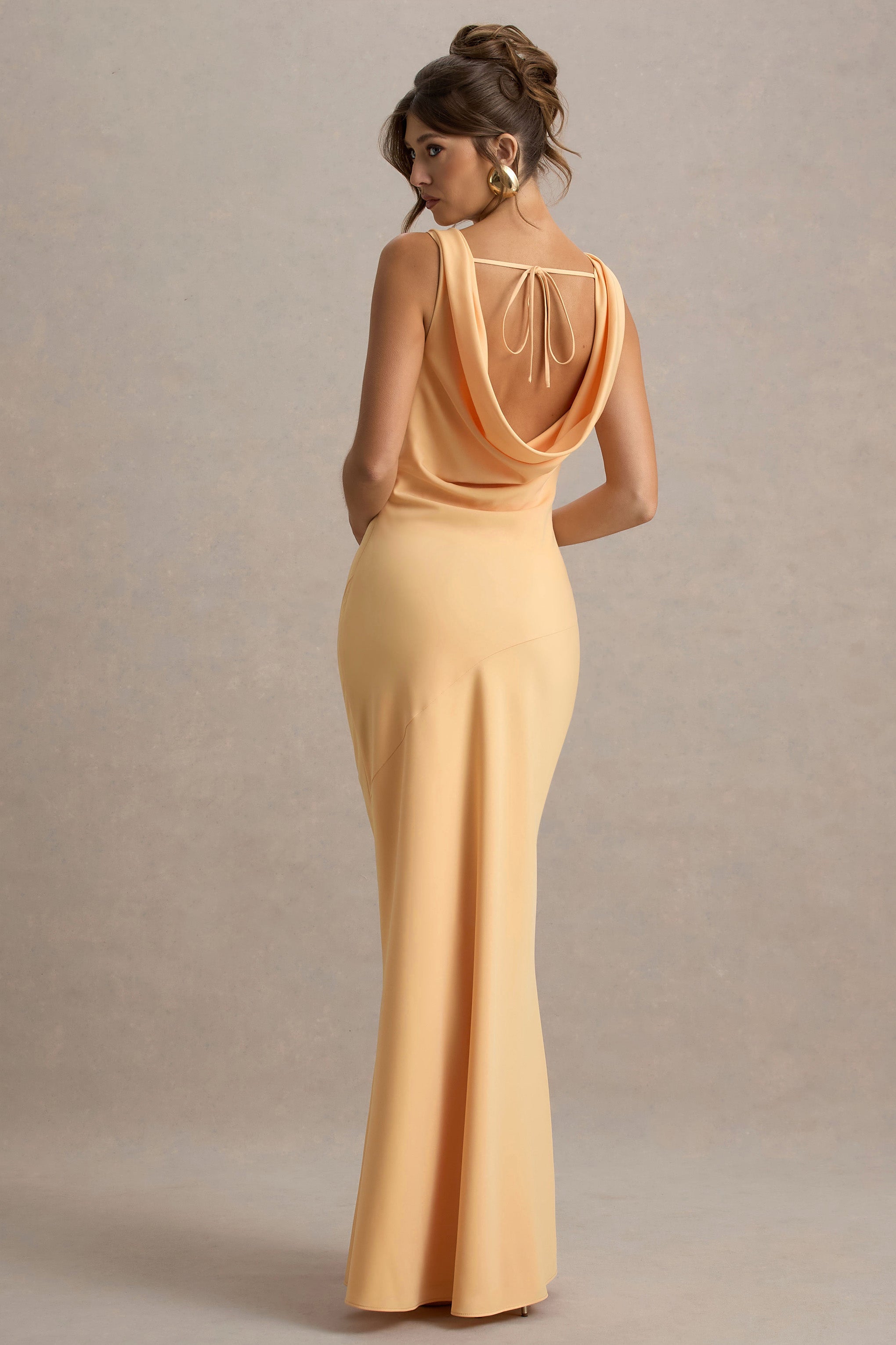 Alesso | Peach Satin Cowl-Neck Slip-Maxi Dress