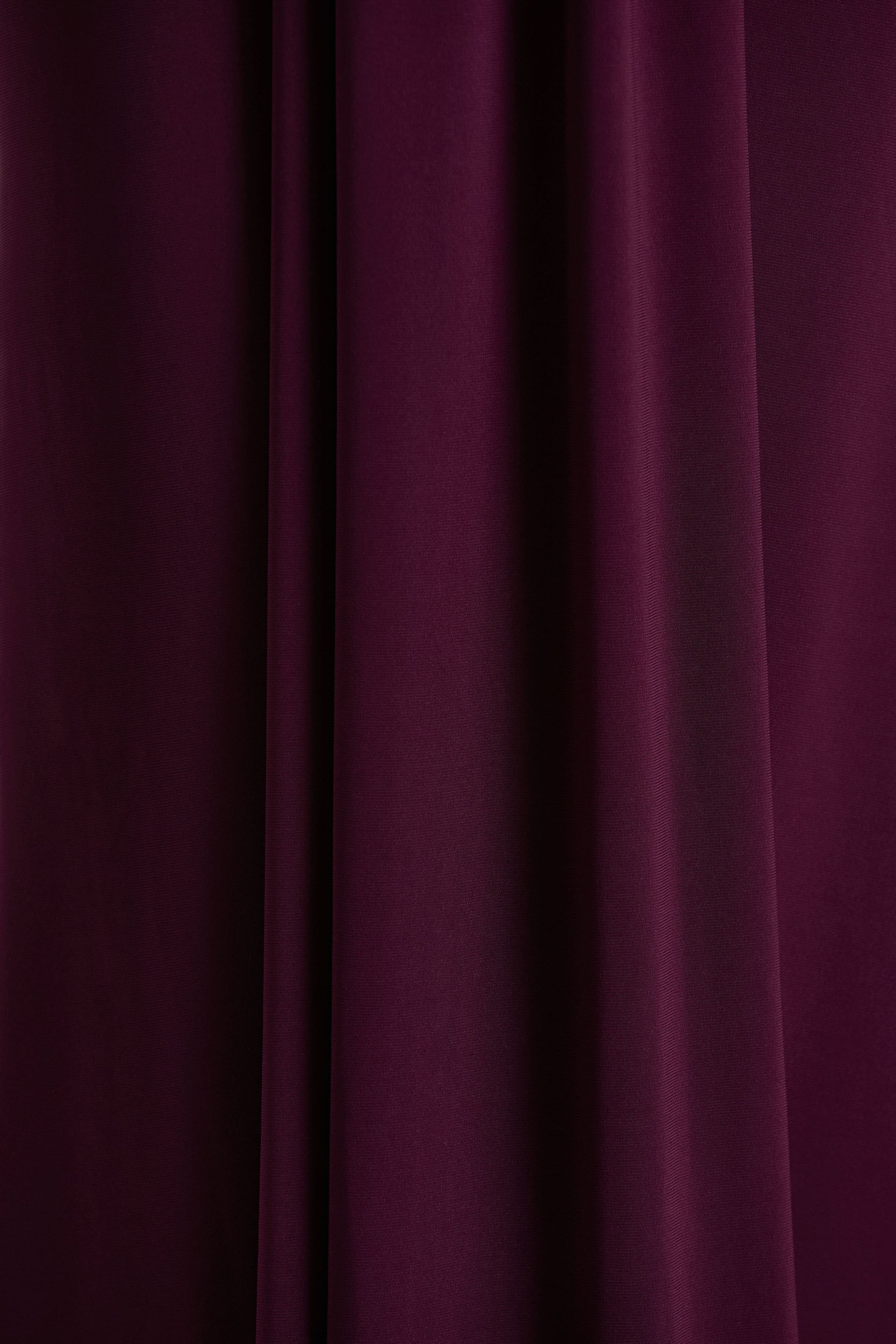 Flashy | Burgundy Plunge-Neck Maxi Dress With Ruched Detailing