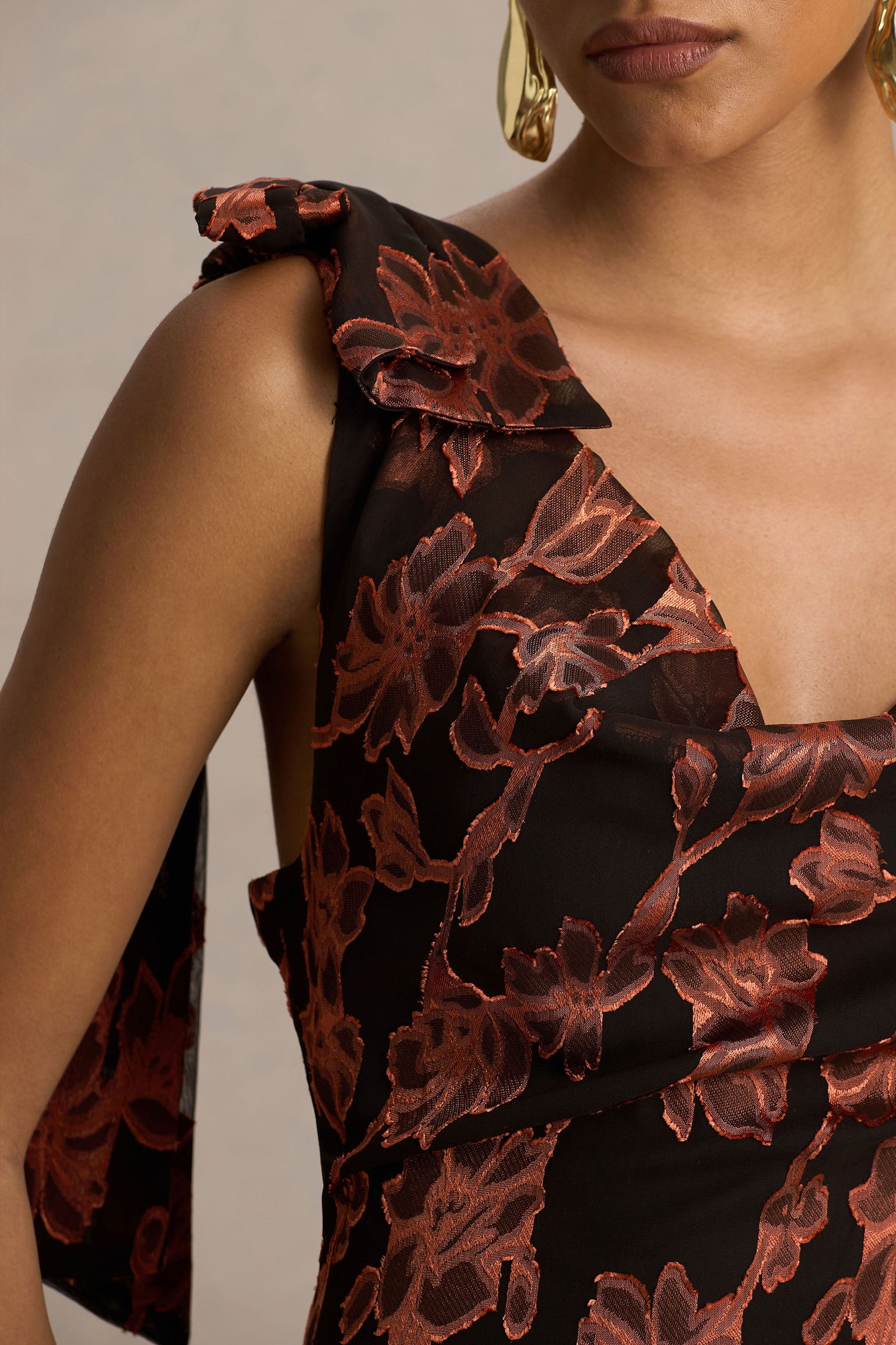 Mar | Black And Rust Cowl-Neck Maxi Dress With Bow Detail